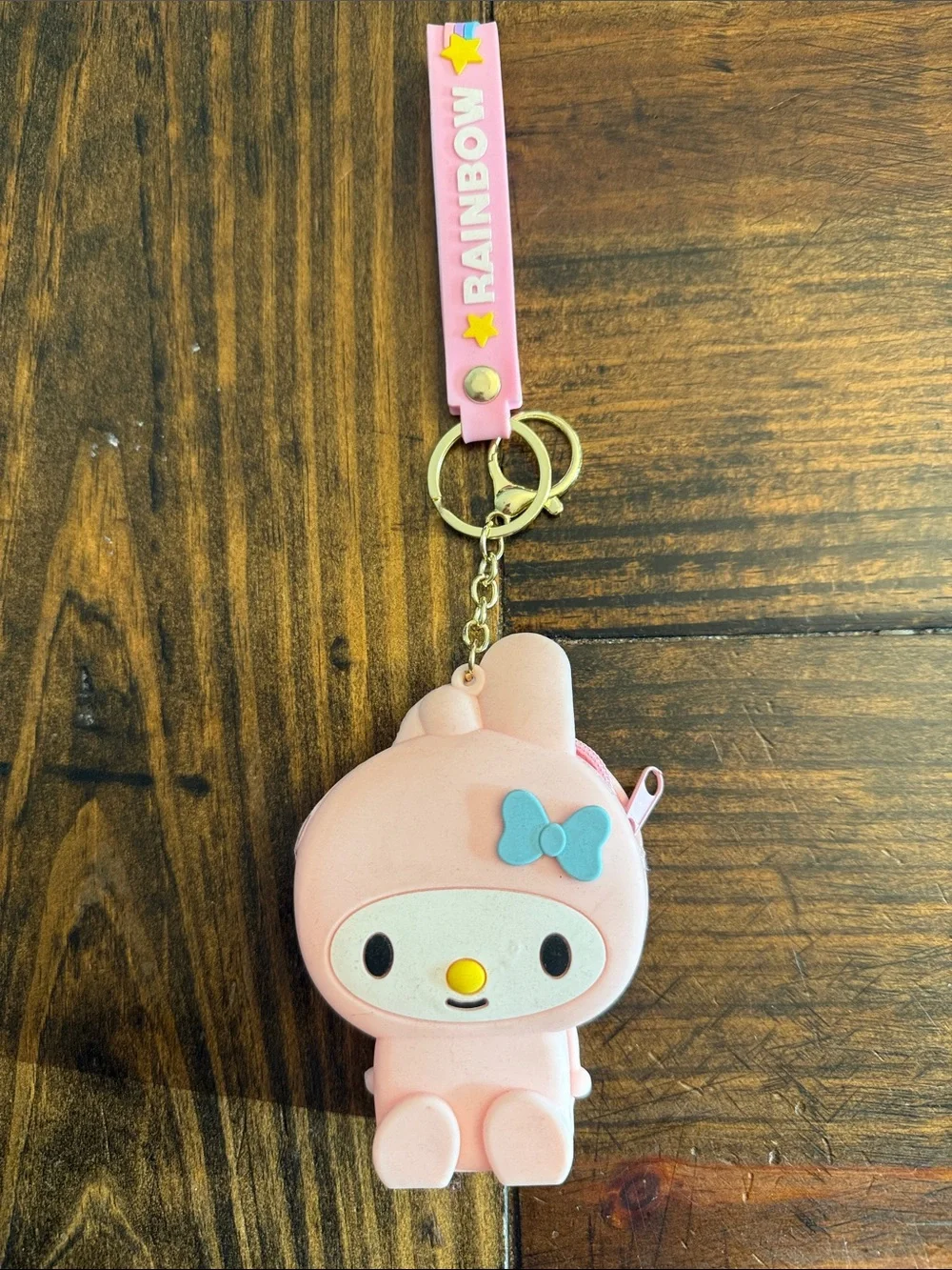 Kawaii Bunny-Themed Character Keychain Coin Pouch w/Goldtone Wristlet Strap
